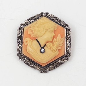 Cameo Portrait Brooch With Ornate Filigree Frame
