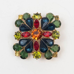 Vintage Trifari Multicolor Rhinestone Floral Brooch - Gold-Tone Pin