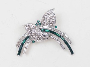 Rhinestone Butterfly Brooch With Emerald-Green Stones