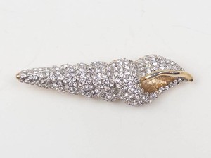 Rhinestone Shell Brooch - Gold-Tone Costume Jewelry