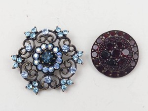 Vintage Jeweled Brooches - Blue Rhinestone & Garnet-Tone (Lot of 2)