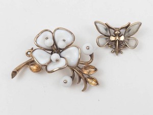 Trifari Flower & Butterfly Brooches (Lot of 2)
