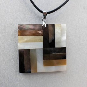 Geometric Mosaic Mother-of-Pearl Inlay Pendant Necklace