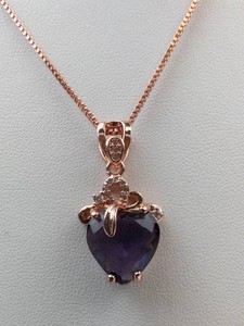 Rose Tone Necklace With Purple Heart Pendant