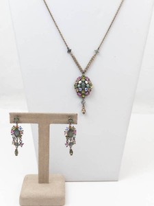 Multicolor Rhinestone Pendant Necklace & Dangle Earrings Set