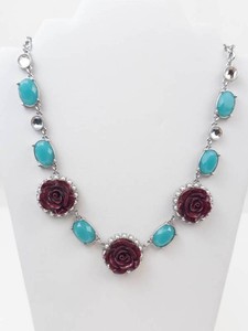 La Sophia Silver-Tone Turquoise-Colored Rose Statement Necklace 20 in