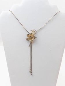 Vintage Gold-Tone Flower Bolo Zipper Necklace