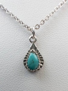 Turquoise Teardrop Pendant Necklace - 16in Chain