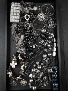 Mixed Lot Costume Jewelry - Black, Silver-Tone & Faux Pearl Pieces