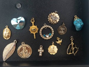 Vintage Mixed Charm Assortment - Religious, Rhinestone & Turquoise (Lot of 13)