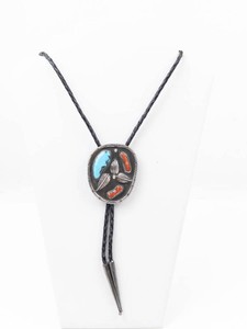 Bennett S.C. Native Sterling Silver Turquoise & Coral Bolo Tie Necklace