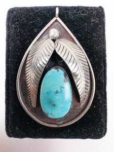 Sterling Silver Turquoise Feather Pendant