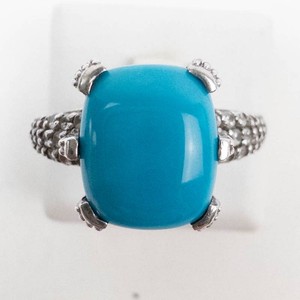 Turquoise & Diamond Sterling Silver Ring Size 9