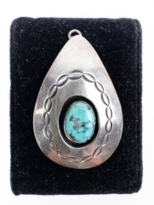 Sterling Silver Turquoise Native Pendant - 2 in