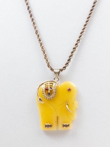 Sterling Silver Yellow Jade Elephant Pendant Necklace