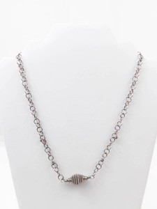 Funky Sterling Silver Link Chain Necklace With Ribbed Bead Pendant