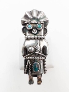 Orville Manygoats Navajo Sterling Silver Turquoise Figural Ring