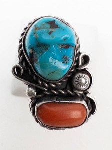 Coral and Turquoise Navajo Statement Ring