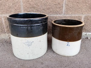 Robinson Ransbottom Blue Crown Stoneware Crocks (Lot of 2)
