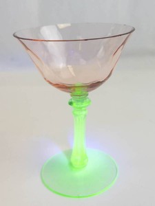 Vintage Watermelon Glass Champagne Coupe With Uranium Stem