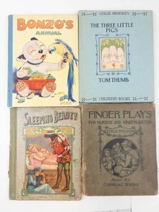 Vintage Childrens Book Lot of 4 Bonzos Animals, Sleeping Beauty, Finger Plays, Three Little Pigs