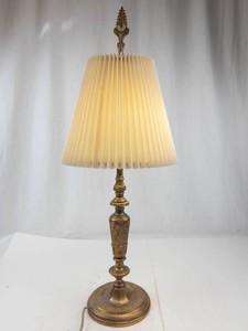 Vintage Brass Table Lamp With Pleated Shade