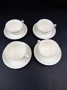 Haviland Limoges White Teacups & Saucers (Set of 4)