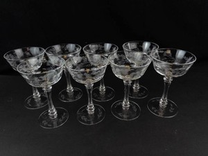 Etched Stemmed Coupe Glasses (Set of 8)
