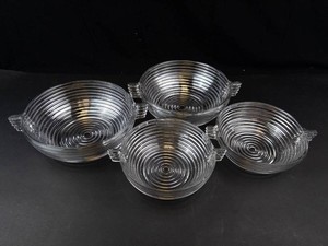 Clear Ribbed Glass Handled Bowls (Set of 4)