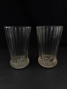 Pair of Ribbed Clear Glass Vases With Bubble Bases
