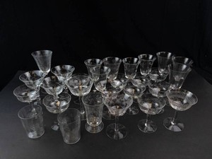 Mixed Lot Etched Glass Stemware & Tumblers