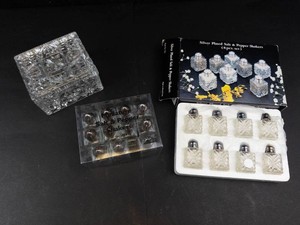 Cut Glass Trinket Box With 2 Miniature Salt & Pepper Shaker Sets
