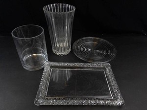 Clear Glass Vanity Tray, Vases and Plate (4 Pieces)