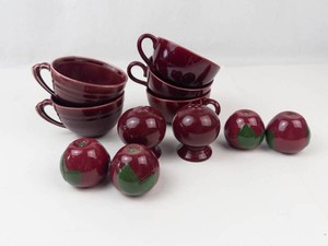 3 Sets Blue Ridge Salt & Pepper Shakers, 4 Red Glazed Teacups Mixed Lot