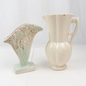 Vintage McCoy Rustic Line Grape Cluster Vase & White Pottery Pitcher Mixed Lot