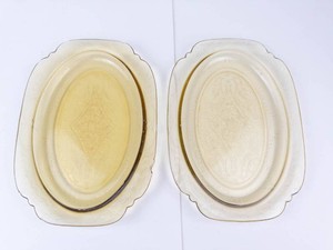 Vintage Federal Glass Amber Madrid Oval Platters (Lot of 2)