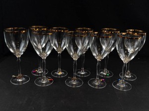 Clear Stemmed Goblets With Gold Rims (Lot of 10)