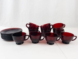 Vintage Anchor Hocking Royal Ruby Red Footed Teacup & Saucer Set (18 Piece)