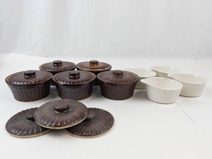 Brush Stoneware Lidded Crocks & Red Wing Custard Ramekins (Lot of 9)