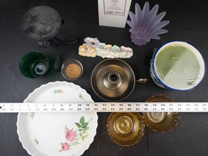 Vintage Mixed Glass and Ceramic Decor Lot With Candleholders & Bowls