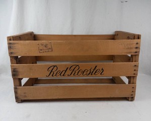 Vintage Red Rooster Wooden Crate
