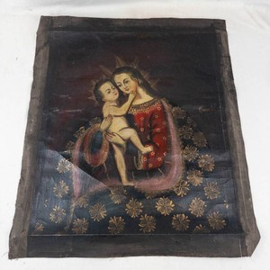 Spanish Colonial Virgin Mary & Child Brocato Painting