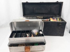 Vintage Tool Box and Tools and Vintage Tackle Box and Tackle