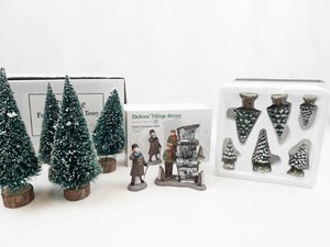 Department 56 Dickens Village Series Mixed Lot With London Newspaper Stand & Trees
