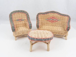 Miniature Wicker Dollhouse Furniture Set (Lot of 3)