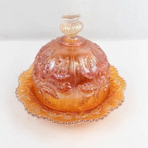 Vintage Imperial Glass Lustre Rose Carnival Glass Butter Dish