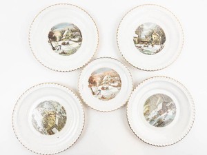 Vintage Harkerware Currier & Ives Winter Scenes Plates (Lot of 5)