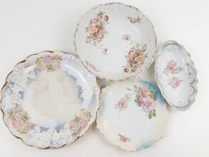 Vintage D. W. McNicol Floral Porcelain Plate Set (4 Pieces)