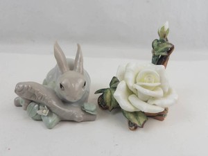 Porcelain Bunny and Rose Figurines (Lot of 2)