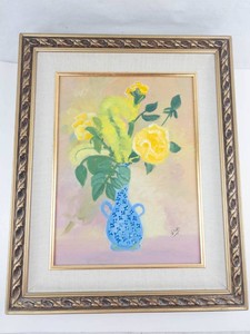 Floral Still Life Oil Pastel in Ornate Frame